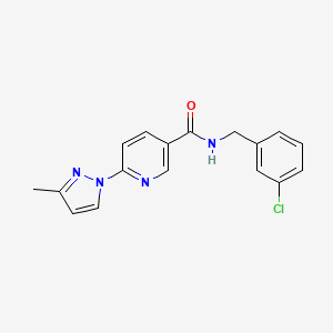 molecular formula C17H15ClN4O B2425767 N-(3-氯苄基)-6-(3-甲基-1H-吡唑-1-基)烟酰胺 CAS No. 1251593-53-9