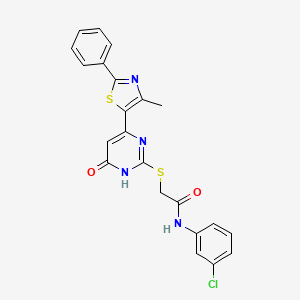 molecular formula C22H17ClN4O2S2 B2425777 N-(3-chlorophenyl)-2-((4-(4-methyl-2-phenylthiazol-5-yl)-6-oxo-1,6-dihydropyrimidin-2-yl)thio)acetamide CAS No. 1115901-05-7