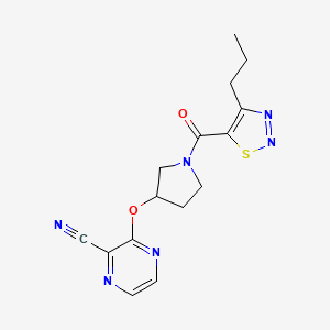molecular formula C15H16N6O2S B2425791 3-((1-(4-Propyl-1,2,3-thiadiazole-5-carbonyl)pyrrolidin-3-yl)oxy)pyrazine-2-carbonitrile CAS No. 2034449-92-6