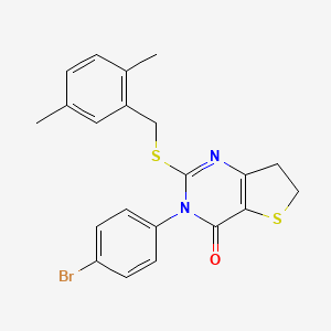 molecular formula C21H19BrN2OS2 B2425792 3-(4-bromophenyl)-2-((2,5-dimethylbenzyl)thio)-6,7-dihydrothieno[3,2-d]pyrimidin-4(3H)-one CAS No. 687566-99-0