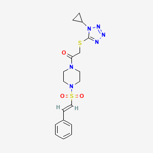 molecular formula C18H22N6O3S2 B2425803 2-(1-cyclopropyltetrazol-5-yl)sulfanyl-1-[4-[(E)-2-phenylethenyl]sulfonylpiperazin-1-yl]ethanone CAS No. 925406-88-8
