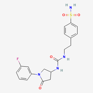 molecular formula C19H21FN4O4S B2425838 4-(2-(3-(1-(3-Fluorophenyl)-5-oxopyrrolidin-3-yl)ureido)ethyl)benzenesulfonamide CAS No. 894027-64-6