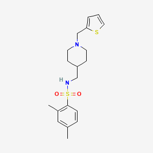 molecular formula C19H26N2O2S2 B2425840 2,4-二甲基-N-((1-(噻吩-2-基甲基)哌啶-4-基)甲基)苯磺酰胺 CAS No. 953231-54-4