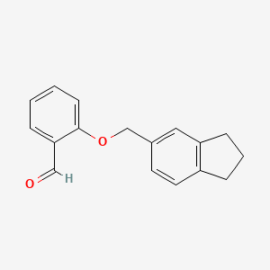 molecular formula C17H16O2 B2425843 2-((2,3-dihydro-1H-inden-5-yl)methoxy)benzaldehyde CAS No. 1408987-90-5