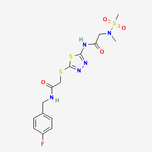 molecular formula C15H18FN5O4S3 B2425853 N-(4-氟苄基)-2-((5-(2-(N-甲基甲基磺酰胺基)乙酰氨基)-1,3,4-噻二唑-2-基)硫代)乙酰胺 CAS No. 1226441-21-9