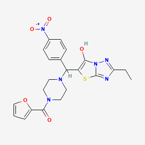 molecular formula C22H22N6O5S B2425860 (4-((2-Ethyl-6-hydroxythiazolo[3,2-b][1,2,4]triazol-5-yl)(4-nitrophenyl)methyl)piperazin-1-yl)(furan-2-yl)methanone CAS No. 898349-63-8