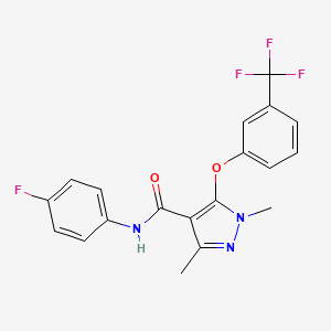 molecular formula C19H15F4N3O2 B2425865 N-(4-fluorophenyl)-1,3-dimethyl-5-[3-(trifluoromethyl)phenoxy]-1H-pyrazole-4-carboxamide CAS No. 303997-88-8