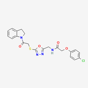 2-(4-chlorophenoxy)-N-((5-((2-(indolin-1-yl)-2-oxoethyl)thio)-1,3,4-oxadiazol-2-yl)methyl)acetamide