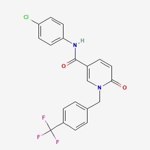 molecular formula C20H14ClF3N2O2 B2425887 N-(4-Chlorophenyl)-6-oxo-1-(4-(trifluoromethyl)benzyl)-1,6-dihydro-3-pyridinecarboxamide CAS No. 339008-67-2