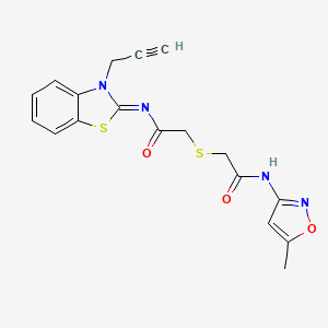 molecular formula C18H16N4O3S2 B2425901 (Z)-N-(5-methylisoxazol-3-yl)-2-((2-oxo-2-((3-(prop-2-yn-1-yl)benzo[d]thiazol-2(3H)-ylidene)amino)ethyl)thio)acetamide CAS No. 851717-45-8
