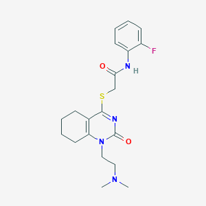 molecular formula C20H25FN4O2S B2425955 2-((1-(2-(dimethylamino)ethyl)-2-oxo-1,2,5,6,7,8-hexahydroquinazolin-4-yl)thio)-N-(2-fluorophenyl)acetamide CAS No. 899950-23-3