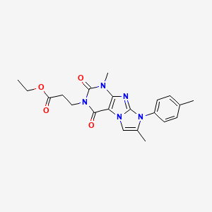 molecular formula C21H23N5O4 B2425967 ethyl 3-(1,7-dimethyl-2,4-dioxo-8-(p-tolyl)-1H-imidazo[2,1-f]purin-3(2H,4H,8H)-yl)propanoate CAS No. 887465-01-2