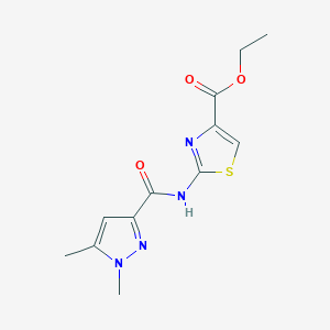 molecular formula C12H14N4O3S B2426021 2-(1,5-二甲基-1H-吡唑-3-甲酰胺)噻唑-4-甲酸乙酯 CAS No. 1013782-83-6