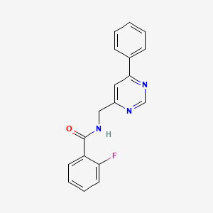 molecular formula C18H14FN3O B2426027 2-fluoro-N-((6-phenylpyrimidin-4-yl)methyl)benzamide CAS No. 2309605-59-0