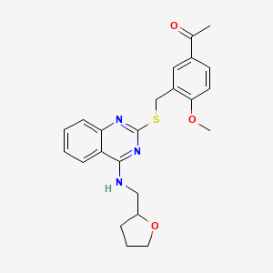 molecular formula C23H25N3O3S B2426033 1-[4-Methoxy-3-[[4-(oxolan-2-ylmethylamino)quinazolin-2-yl]sulfanylmethyl]phenyl]ethanone CAS No. 422533-20-8