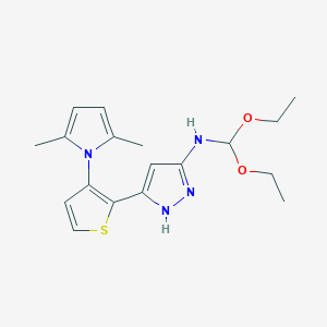 molecular formula C18H24N4O2S B2426040 N-(二乙氧甲基)-3-[3-(2,5-二甲基-1H-吡咯-1-基)-2-噻吩基]-1H-吡唑-5-胺 CAS No. 1025724-92-8