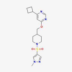molecular formula C18H25N5O3S B2426052 4-cyclobutyl-6-((1-((1-methyl-1H-pyrazol-4-yl)sulfonyl)piperidin-4-yl)methoxy)pyrimidine CAS No. 2320852-15-9