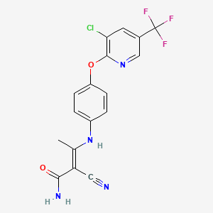 molecular formula C17H12ClF3N4O2 B2426091 3-(4-{[3-Chloro-5-(trifluoromethyl)-2-pyridinyl]oxy}anilino)-2-cyano-2-butenamide CAS No. 303153-06-2