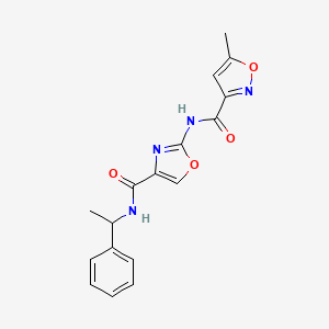 molecular formula C17H16N4O4 B2426096 5-methyl-N-(4-((1-phenylethyl)carbamoyl)oxazol-2-yl)isoxazole-3-carboxamide CAS No. 1421442-97-8