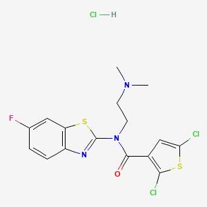 molecular formula C16H15Cl3FN3OS2 B2426134 2,5-dichloro-N-(2-(dimethylamino)ethyl)-N-(6-fluorobenzo[d]thiazol-2-yl)thiophene-3-carboxamide hydrochloride CAS No. 1052529-40-4