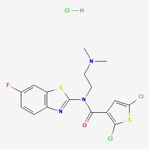 molecular formula C16H15Cl3FN3OS2 B2426134 盐酸2,5-二氯-N-(2-(二甲氨基)乙基)-N-(6-氟苯并[d]噻唑-2-基)噻吩-3-甲酰胺 CAS No. 1052529-40-4