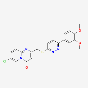 molecular formula C21H17ClN4O3S B2426143 7-chloro-2-(((6-(3,4-dimethoxyphenyl)pyridazin-3-yl)thio)methyl)-4H-pyrido[1,2-a]pyrimidin-4-one CAS No. 1428359-87-8