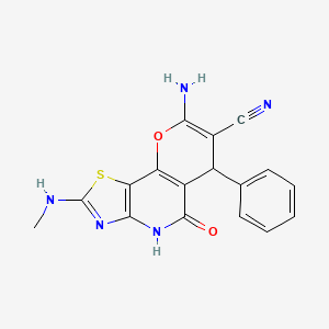 molecular formula C17H13N5O2S B2426162 8-amino-2-(methylamino)-5-oxo-6-phenyl-4,6-dihydro-5H-pyrano[2,3-d][1,3]thiazolo[4,5-b]pyridine-7-carbonitrile CAS No. 627057-53-8