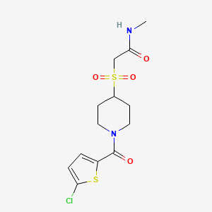 molecular formula C13H17ClN2O4S2 B2426193 2-((1-(5-chlorothiophene-2-carbonyl)piperidin-4-yl)sulfonyl)-N-methylacetamide CAS No. 1796969-87-3