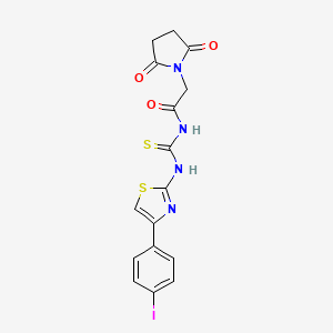 molecular formula C16H13IN4O3S2 B2426194 2-(2,5-dioxopyrrolidin-1-yl)-N-((4-(4-iodophenyl)thiazol-2-yl)carbamothioyl)acetamide CAS No. 398998-08-8