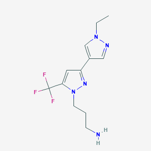 molecular formula C12H16F3N5 B2426221 3-[1'-ethyl-5-(trifluoromethyl)-1H,1'H-3,4'-bipyrazol-1-yl]propan-1-amine CAS No. 1006336-85-1