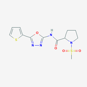 molecular formula C12H14N4O4S2 B2426258 1-(methylsulfonyl)-N-(5-(thiophen-2-yl)-1,3,4-oxadiazol-2-yl)pyrrolidine-2-carboxamide CAS No. 1219240-50-2