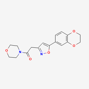 molecular formula C17H18N2O5 B2426268 2-(5-(2,3-二氢苯并[b][1,4]二氧杂环-6-基)异恶唑-3-基)-1-吗啉乙酮 CAS No. 1210972-08-9