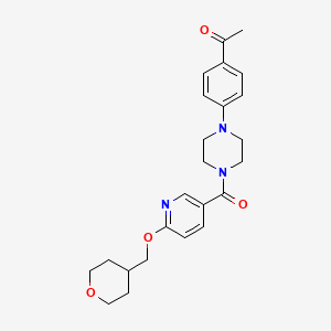 molecular formula C24H29N3O4 B2426282 1-(4-(4-(6-((tetrahydro-2H-pyran-4-yl)methoxy)nicotinoyl)piperazin-1-yl)phenyl)ethanone CAS No. 2034278-74-3