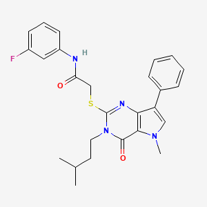 molecular formula C26H27FN4O2S B2426289 N-(3-fluorophenyl)-2-{[5-methyl-3-(3-methylbutyl)-4-oxo-7-phenyl-3H,4H,5H-pyrrolo[3,2-d]pyrimidin-2-yl]sulfanyl}acetamide CAS No. 1115338-54-9