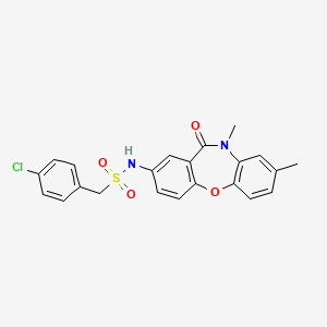molecular formula C22H19ClN2O4S B2426298 1-(4-氯苯基)-N-(8,10-二甲基-11-氧代-10,11-二氢二苯并[b,f][1,4]恶杂环-2-基)甲磺酰胺 CAS No. 922036-92-8