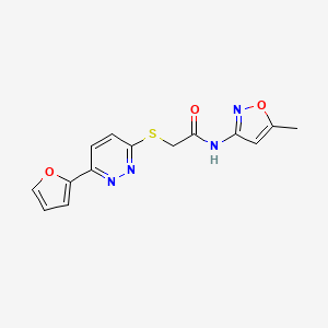 molecular formula C14H12N4O3S B2426311 2-((6-(furan-2-yl)pyridazin-3-yl)thio)-N-(5-methylisoxazol-3-yl)acetamide CAS No. 872704-24-0