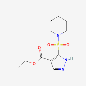 molecular formula C11H17N3O4S B2426322 3-(哌啶-1-磺酰基)-1H-吡唑-4-羧酸乙酯 CAS No. 1229302-74-2