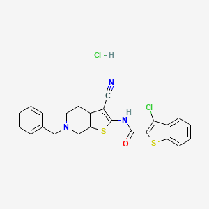 molecular formula C24H19Cl2N3OS2 B2426346 N-(6-benzyl-3-cyano-4,5,6,7-tetrahydrothieno[2,3-c]pyridin-2-yl)-3-chlorobenzo[b]thiophene-2-carboxamide hydrochloride CAS No. 1216787-10-8