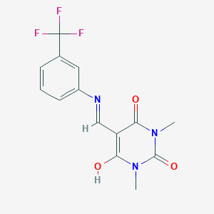 molecular formula C14H12F3N3O3 B2426402 1,3-dimethyl-5-{[3-(trifluoromethyl)anilino]methylene}-2,4,6(1H,3H,5H)-pyrimidinetrione CAS No. 297137-68-9