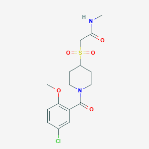 molecular formula C16H21ClN2O5S B2426408 2-((1-(5-氯-2-甲氧基苯甲酰)哌啶-4-基)磺酰基)-N-甲基乙酰胺 CAS No. 1795192-31-2
