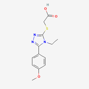 molecular formula C13H15N3O3S B2426435 [4-Ethyl-5-(4-methoxy-phenyl)-4H-[1,2,4]triazol-3-ylsulfanyl]-acetic acid CAS No. 305337-10-4