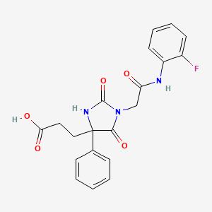 molecular formula C20H18FN3O5 B2426436 3-(1-(2-((2-Fluorophenyl)amino)-2-oxoethyl)-2,5-dioxo-4-phenylimidazolidin-4-yl)propanoic acid CAS No. 941905-22-2