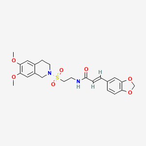 molecular formula C23H26N2O7S B2426448 (E)-3-(benzo[d][1,3]dioxol-5-yl)-N-(2-((6,7-dimethoxy-3,4-dihydroisoquinolin-2(1H)-yl)sulfonyl)ethyl)acrylamide CAS No. 1006269-53-9