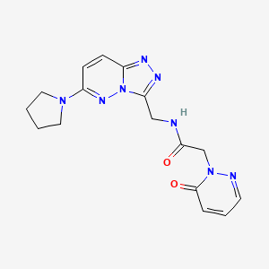 molecular formula C16H18N8O2 B2426462 2-(6-oxopyridazin-1(6H)-yl)-N-((6-(pyrrolidin-1-yl)-[1,2,4]triazolo[4,3-b]pyridazin-3-yl)methyl)acetamide CAS No. 2034370-27-7