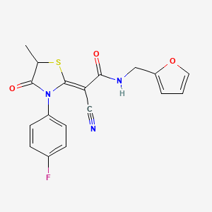 (2Z)-2-cyano-2-[3-(4-fluorophenyl)-5-methyl-4-oxo-1,3-thiazolidin-2-ylidene]-N-(furan-2-ylmethyl)acetamide