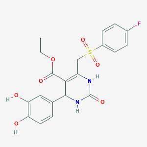 molecular formula C20H19FN2O7S B2426529 Ethyl 4-(3,4-dihydroxyphenyl)-6-(((4-fluorophenyl)sulfonyl)methyl)-2-oxo-1,2,3,4-tetrahydropyrimidine-5-carboxylate CAS No. 866590-88-7