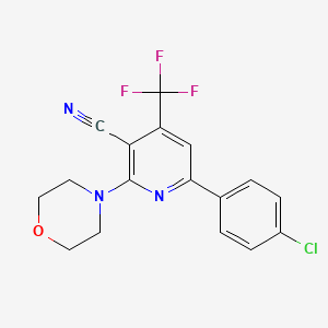 molecular formula C17H13ClF3N3O B2426544 6-(4-Chlorophenyl)-2-morpholino-4-(trifluoromethyl)nicotinonitrile CAS No. 338749-81-8