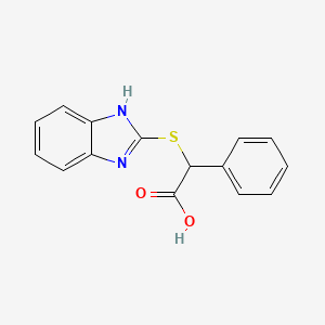 molecular formula C15H12N2O2S B2426569 2-(1H-benzimidazol-2-ylsulfanyl)-2-phenylacetic acid CAS No. 97305-32-3
