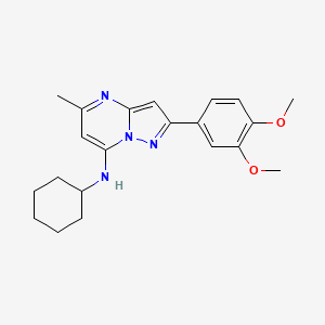 molecular formula C21H26N4O2 B2426602 N-cyclohexyl-2-(3,4-dimethoxyphenyl)-5-methylpyrazolo[1,5-a]pyrimidin-7-amine CAS No. 950414-88-7