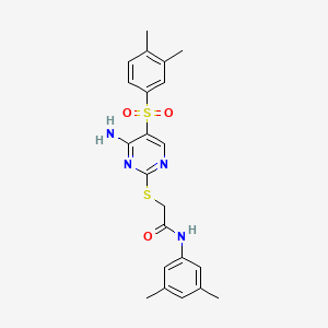 molecular formula C22H24N4O3S2 B2426626 2-((4-amino-5-((3,4-dimethylphenyl)sulfonyl)pyrimidin-2-yl)thio)-N-(3,5-dimethylphenyl)acetamide CAS No. 894951-66-7